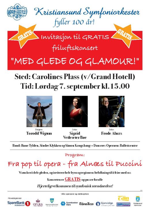 Plakat utendørs konsert med Kristiansud Symfoniorkester 7. september 2019 kl 15.00